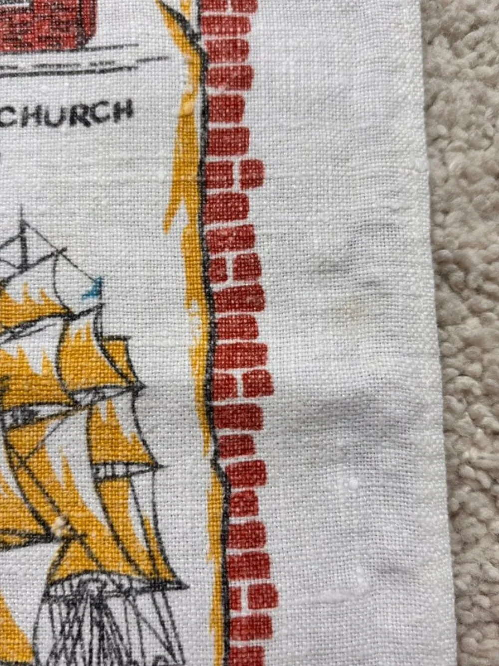 Vtg Stevens 100% Linen Souvenir Historic Boston Tea Towel Americana